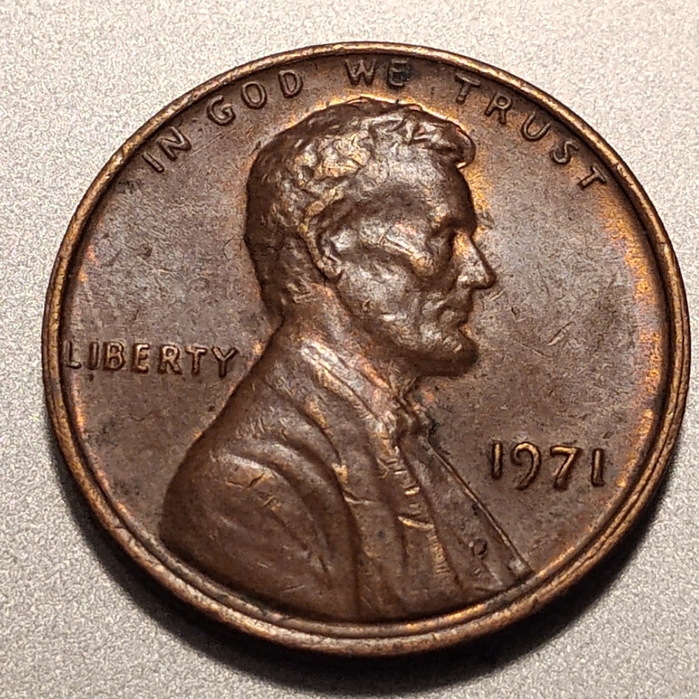1971 Lincoln Penny Coin No Mint Mark Black Corrosion Circulated